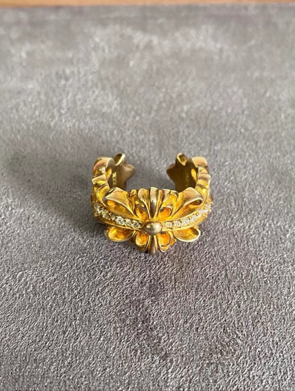 Chrome Hearts Gold-Tone Floral Filigree Ring with Crystal Row - Picture 4 of 7